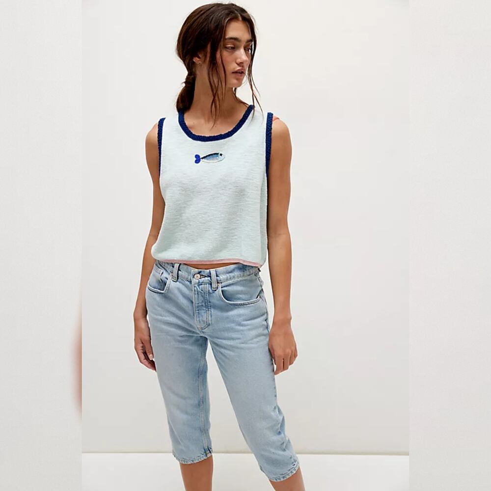 Free People Shelly Sweater Tank - Sky Blue Combo - Size XS - Picture 2 of 9